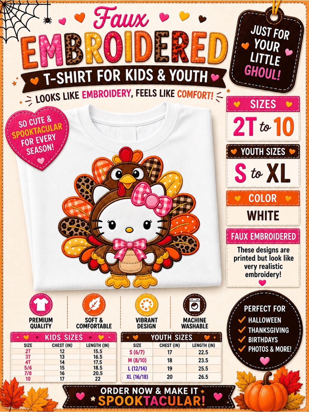 Hello Kitty Turkey Halloween t-shirt- kids, Black, Orange, Green New S M L X